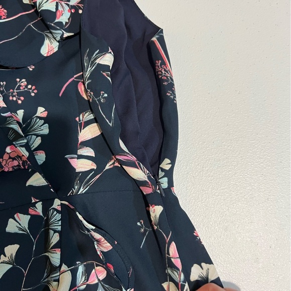 Banana Republic Dress Preppy Navy Floral Faux Wrap High low Lined side‎ zip 8 - Picture 7 of 9